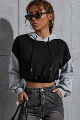 Perfee Contrast Long Sleeve Cropped Hoodie OutfitFlow